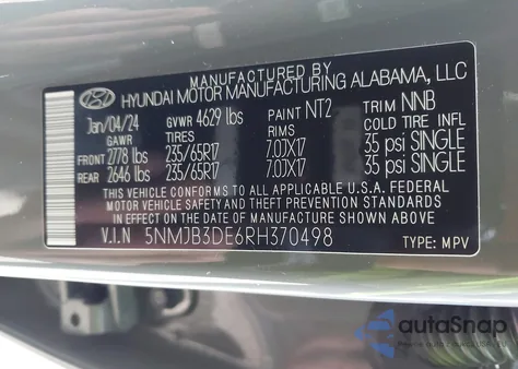 2024 Hyundai Tucson Sel z USA, uszkodzony, nr VIN 5NMJB3DE6RH370498